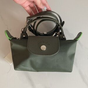 Longchamp Le Pliage Dark Green Canvas Mini Bag